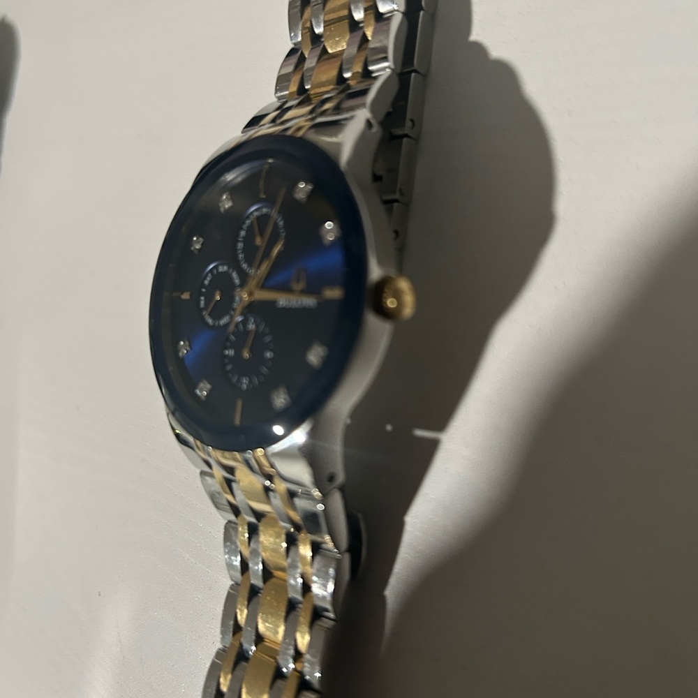 Bulova Men's Classic Diamond Two-Tone Blue Dial Watch, model 98D130 - Picture 4 of 5